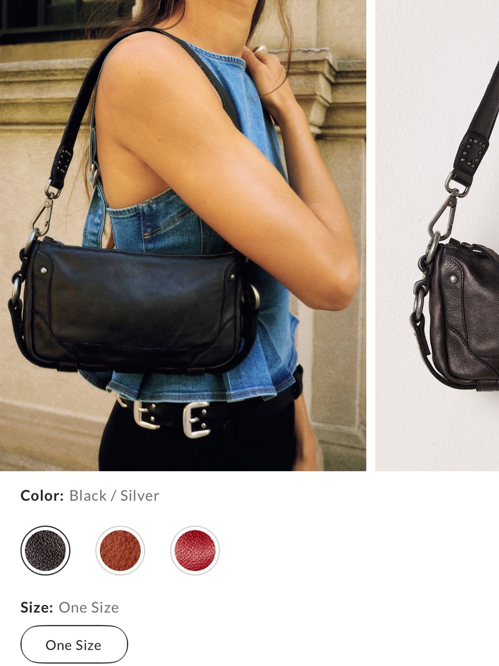 NWT FREE PEOPLE LILLIE LEATHER SHOULDER BAG IN BLACK